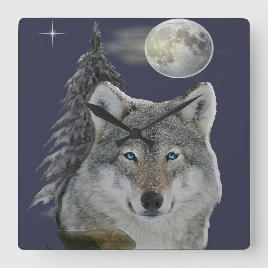 wolf vierkante klok (Voorkant)