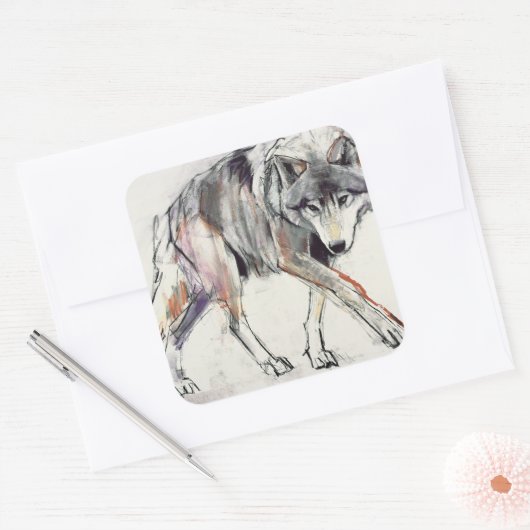 Wolf Vierkante Sticker (Envelop)