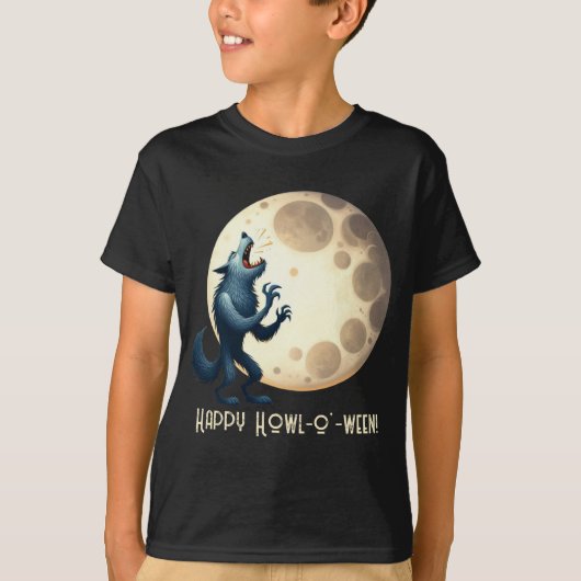 Wolf & Volle Maan - Happy Howl-o-ween! T-shirt (Voorkant)
