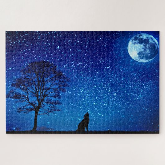 Wolf Volle Maan Puzzels (Horizontaal)