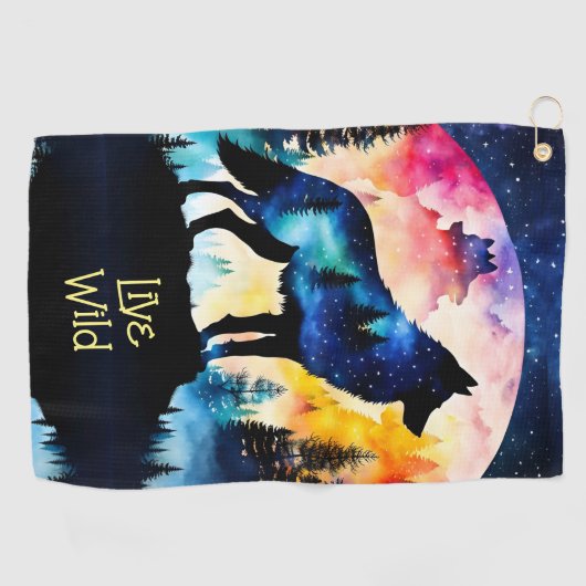 Wolf volle maan waterverf golfhanddoek (Horizontaal)