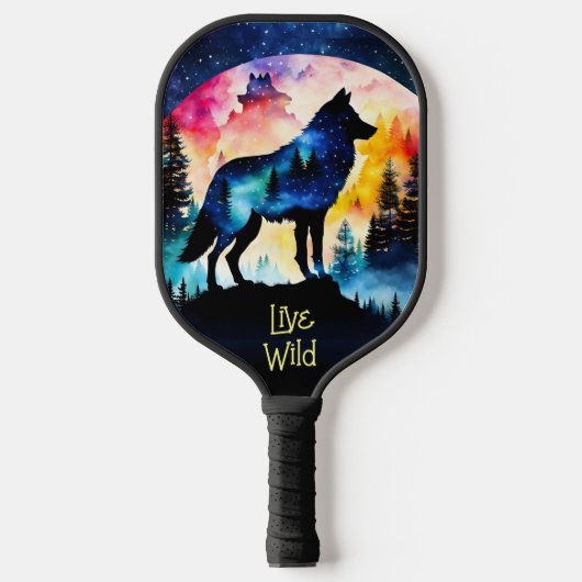 Wolf volle maan waterverf pickleball paddle (Voorkant)