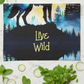 Wolf volle maan waterverf theedoek (Gevouwen)