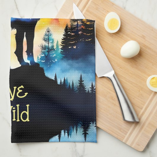 Wolf volle maan waterverf theedoek (Quarter Fold)