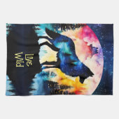 Wolf volle maan waterverf theedoek (Horizontaal)