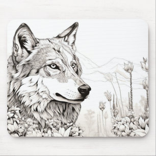 Wolf Vreedzame Natuur Prairie Schets Tekenstijl Muismat