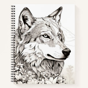 Wolf Vreedzame Natuur Prairie Schets Tekenstijl Notitieboek