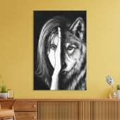 Wolf Vrouw - Emotie Canvasprint - Schilderkunst Canvas Afdruk (Insitu (Woonkamer))