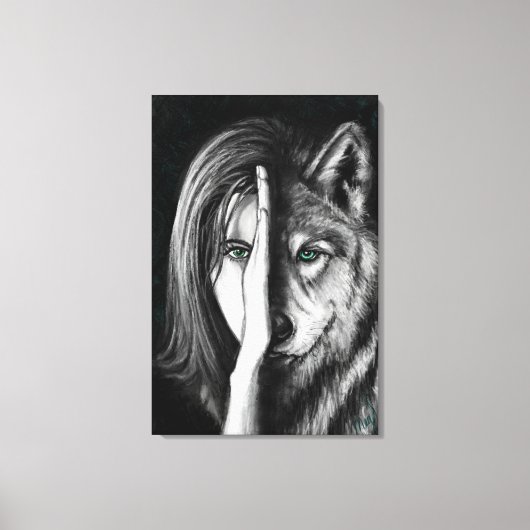 Wolf Vrouw - Emotie Canvasprint - Schilderkunst Canvas Afdruk (Voorkant)