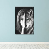 Wolf Vrouw - Emotie Canvasprint - Schilderkunst Canvas Afdruk (Insitu (Houten vloer))