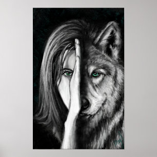 Wolf Vrouw - Emotie Poster Print - Schilderkunst