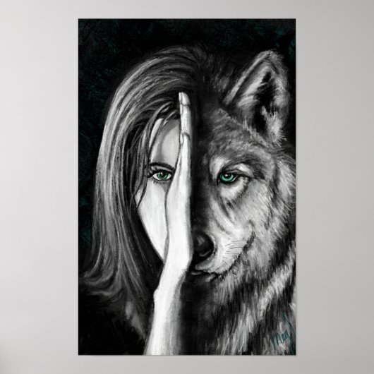 Wolf Vrouw - Emotie Poster Print - Schilderkunst (Voorkant)