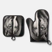 Wolf Vrouw Oven Mitt & Pot Houder Set (Voorkant)