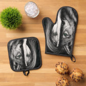 Wolf Vrouw Oven Mitt & Pot Houder Set (Top down)
