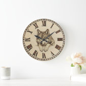 Wolf Wall Clock – Wood-Burned Style Grote Klok (Huis)