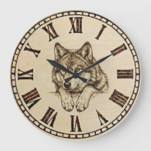 Wolf Wandklok – Houtbrandstijl