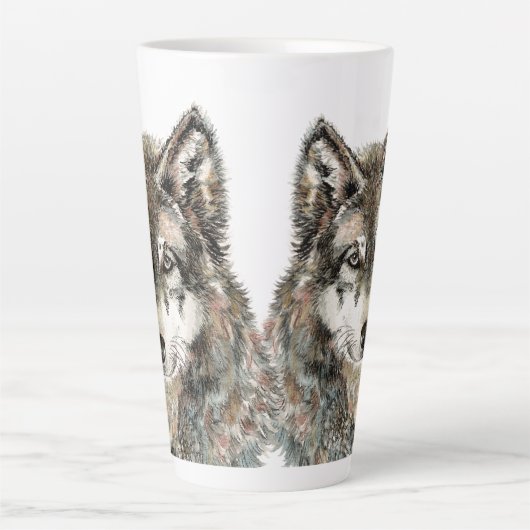 Wolf waterverf Animal Wolves Latte Mok (Voorkant)
