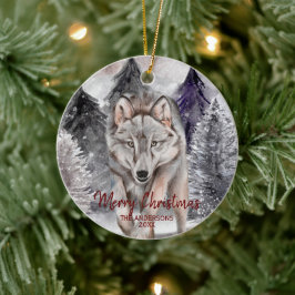 Wolf-Waterverf in Dark Forest-kerstversiering Keramisch Ornament