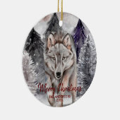 Wolf-Waterverf in Dark Forest-kerstversiering Keramisch Ornament (Rechts)