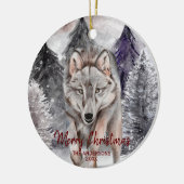 Wolf-Waterverf in Dark Forest-kerstversiering Keramisch Ornament (Links)