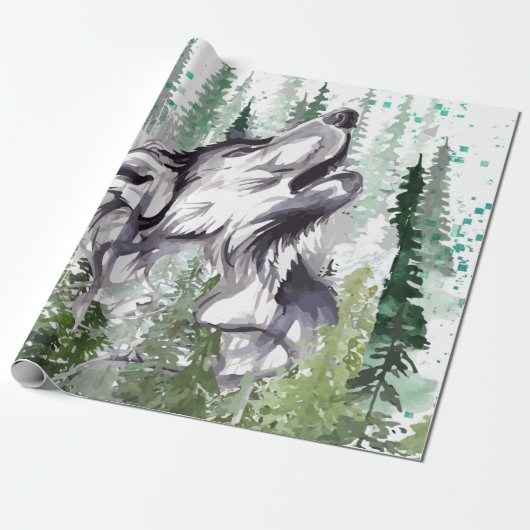 Wolf Waterverf | kleurrijk wolfwikkelpapier Cadeaupapier (Uitgerold)