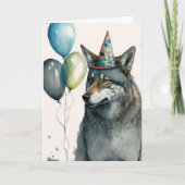 Wolf Waterverf met Balloons Birthday Kaart (Voorkant)
