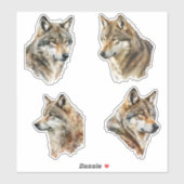 Wolf Waterverf Portraits Sticker (Vel)