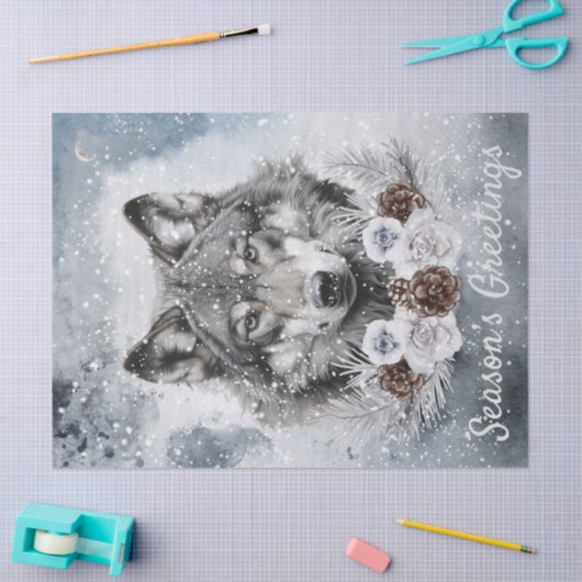 Wolf Waterverf Winterkerst Tissuepapier (Craft)