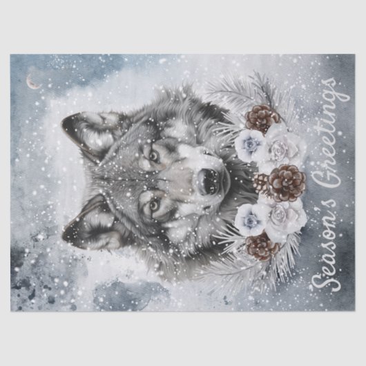Wolf Waterverf Winterkerst Tissuepapier (Voorkant)