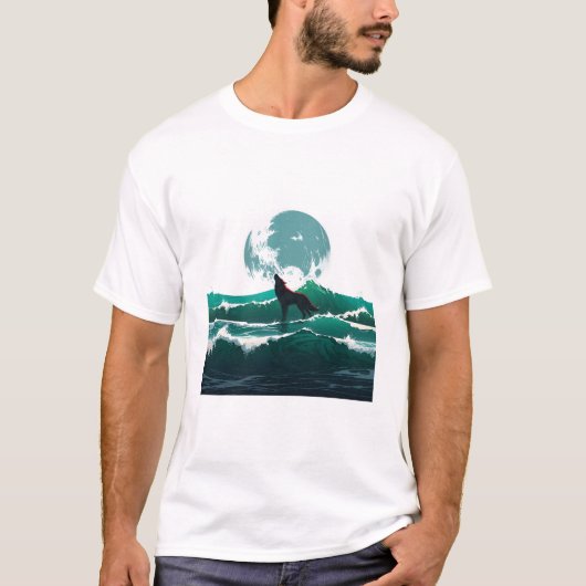 Wolf Wave Art - Ukiyo-e Moonlight Design T-shirt (Voorkant)