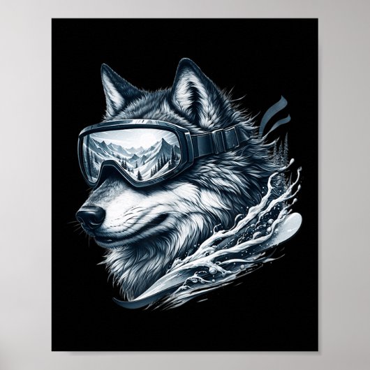 Wolf Wearing Ski Snowboard Goggles Wolf Skiing Poster (Voorkant)