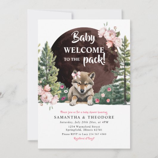 Wolf Welkom bij het Pack Floral Girl Baby shower Kaart (Voorkant)