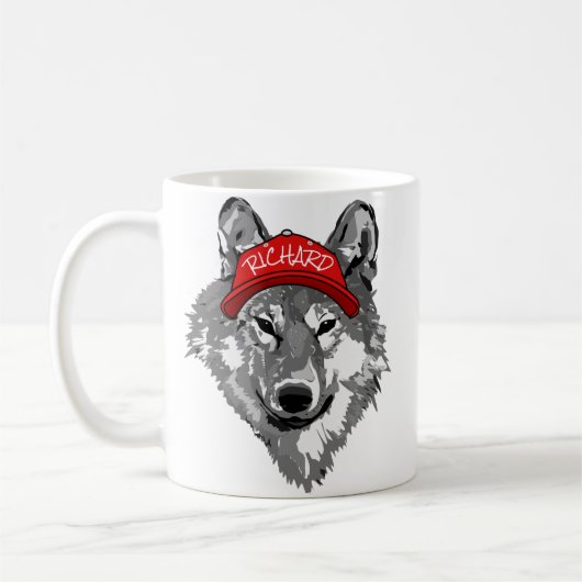 Wolf White&Black Red Baseball Pet Name Team T-Shir Koffiemok (Links)