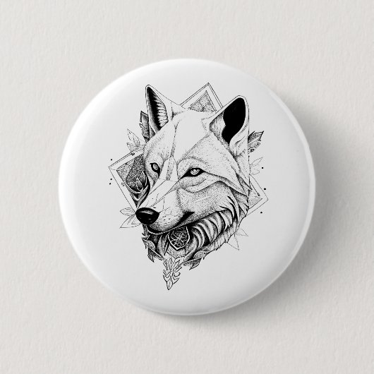 Wolf Wild Animal Natuur Illustratie Art Tattoo Ronde Button 5,7 Cm (Voorkant)