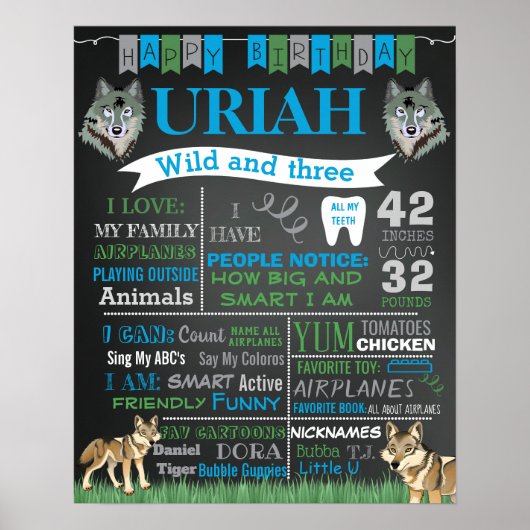 Wolf Wild en drie bord van het vogelbord Poster (Voorkant)
