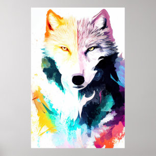 Wolf Wilde Natuur Dierlijke Kleur Kunst Schilderen Poster