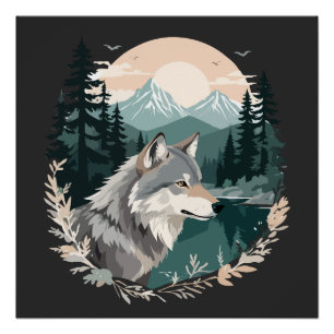 Wolf Wildlife Animal Natuur Buitenshuis Waterverf Perfect Poster