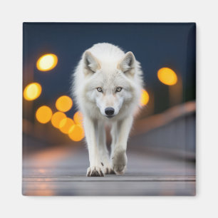 Wolf Wildlife Dier Op Straat Buiten Magneet