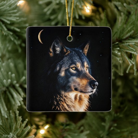 Wolf Wildlife en de maan kerstvakantie Keramisch Ornament (Boom)