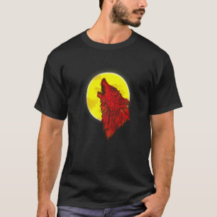 Wolf Wildlife Red Angry Wolf onder volle maan F T-shirt