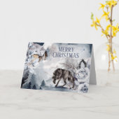 Wolf winter blokhut land bos sneeuw scene kaart (Gele Bloem)