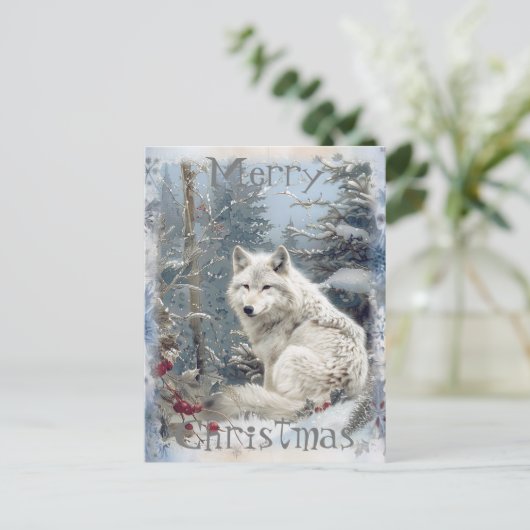 Wolf Winter Christmas Feestdagenkaart (Staand voorkant)