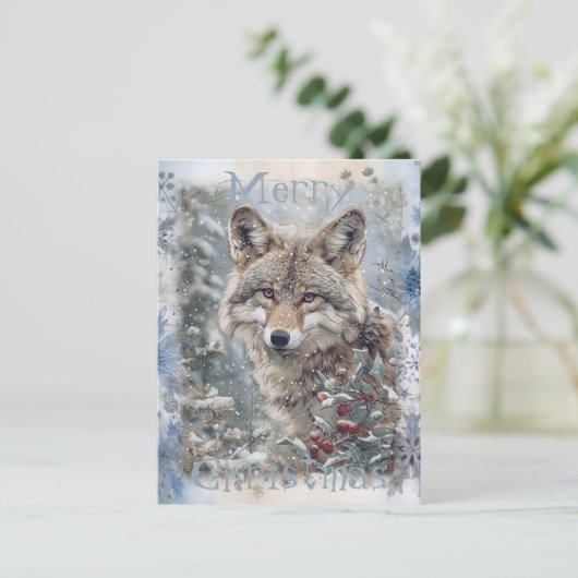 Wolf Winter Christmas Feestdagenkaart (Staand voorkant)