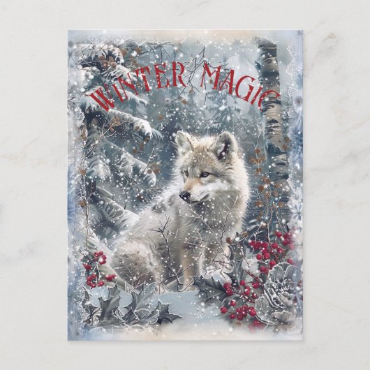 Wolf Winter Christmas Feestdagenkaart (Voorkant)