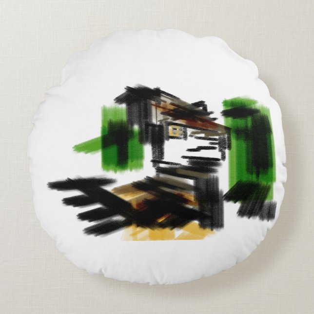 Wolf winter fun rond kussen (Voorkant)