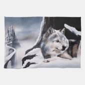 Wolf Winter Kasteel Fantasie Theedoek (Horizontaal)