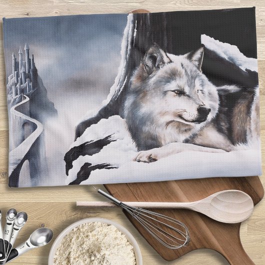 Wolf Winter Kasteel Fantasie Theedoek