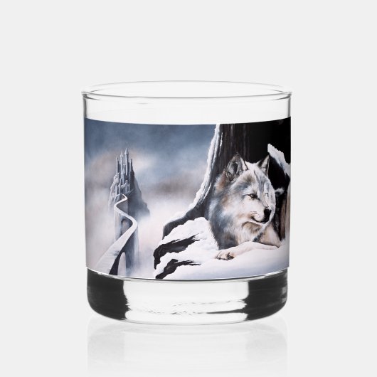 Wolf Winter Kasteel Fantasie Whisky Glas (Achterkant)