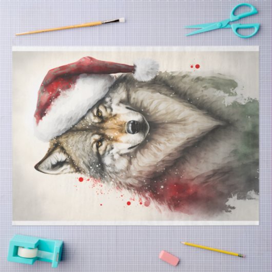 Wolf Winter Kerstmis - Waterverf Tissuepapier (Craft)