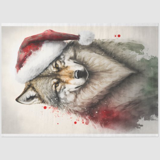 Wolf Winter Kerstmis - Waterverf Tissuepapier (Voorkant)